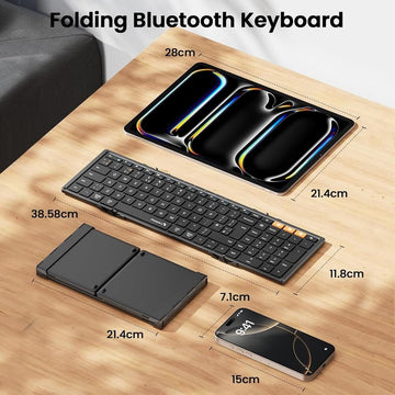 ProtoArc XK01 Foldable Wireless Bluetooth Keyboard with Numeric Keypad, Full-Size Travel Keyboards for iPad Tablet Smartphone Laptop PC Windows iOS Android, Sync Up to 3 Devices - Imported from UK